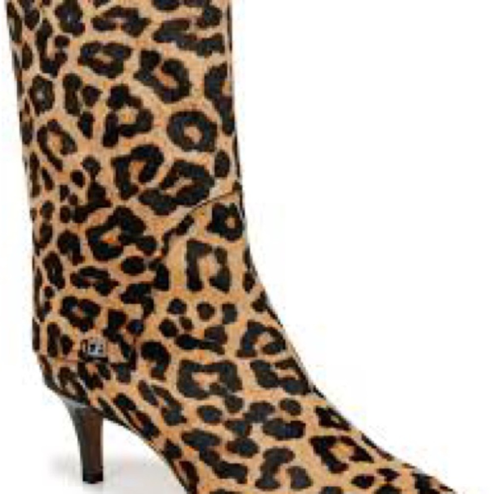 Franco Sarto Women's Alberta Pointed Toe Mid Calf Boot Camel Brown Leopard Print